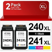 240XL 241XL Ink Cartridges Compatible for Canon 240 and 241 Ink Combo for Pixma MG3620 MG3600 MG3120 TS5120 TS5100 MG4220 MG3520 MG2120 MX452 MX472 MX512 Printer(1 Black, 1 Tri-Color)