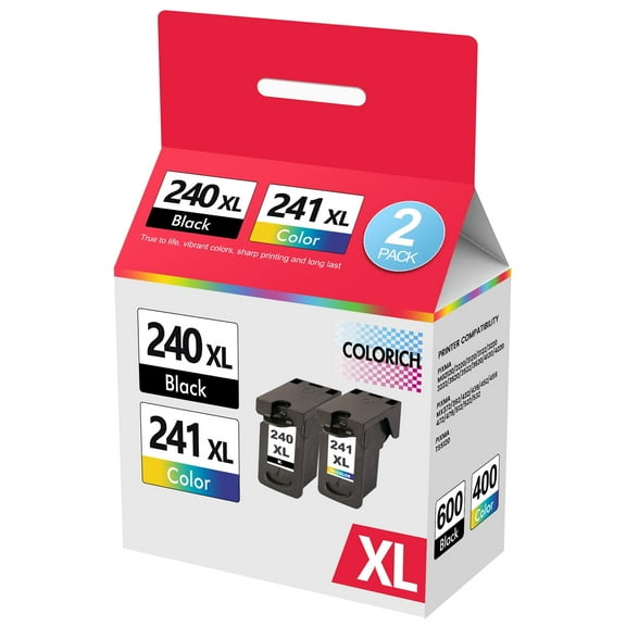 240XL 241XL Ink Cartridges Compatible for Canon 241XL 240XL Combo Pack for PIXMA MG3620 TS5120 MG3520 MG3220 MG2120 MG4220 MX392 MX452 MX522 Printer PG240xl & CL241xl (2 Pack, Black, Tri-color)