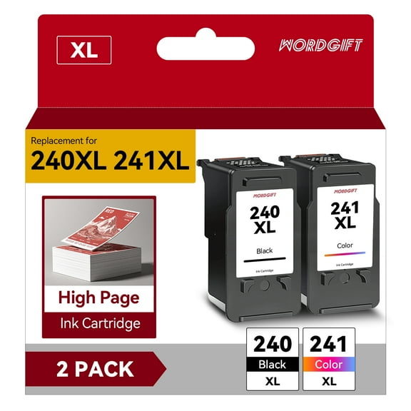 240XL 241XL Ink Cartridges Replacement for Canon 240 and 241 Ink Combo to Use with Pixma MG3620 MG3600 MG3120 TS5120 TS5100 MG4220 MG3520 MG2120 MX452 MX472 MX512 Printer(1-Black1-Tri-color)