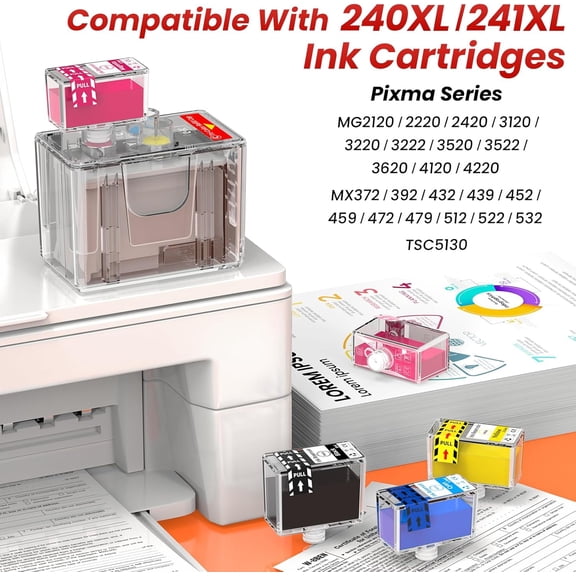240XL 241XL Ink Refill Kit Compatible with 240XL 241XL Ink Cartridges Combo Pack, including 9 Pack Printer Ink (3BK/2C/2M/2Y), For Pixma MG2120/2220/2420/3120/3220/3222/3520/3522/3620/4120/4220