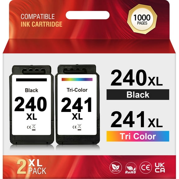 240XL 241XL PG-240XL CL-241XL Ink Cartridge used for Canon PIMA MG3520 MG3620 MG3220 MX512 MX532 MX452 MX472 Black Tri-Color, 2-Pack