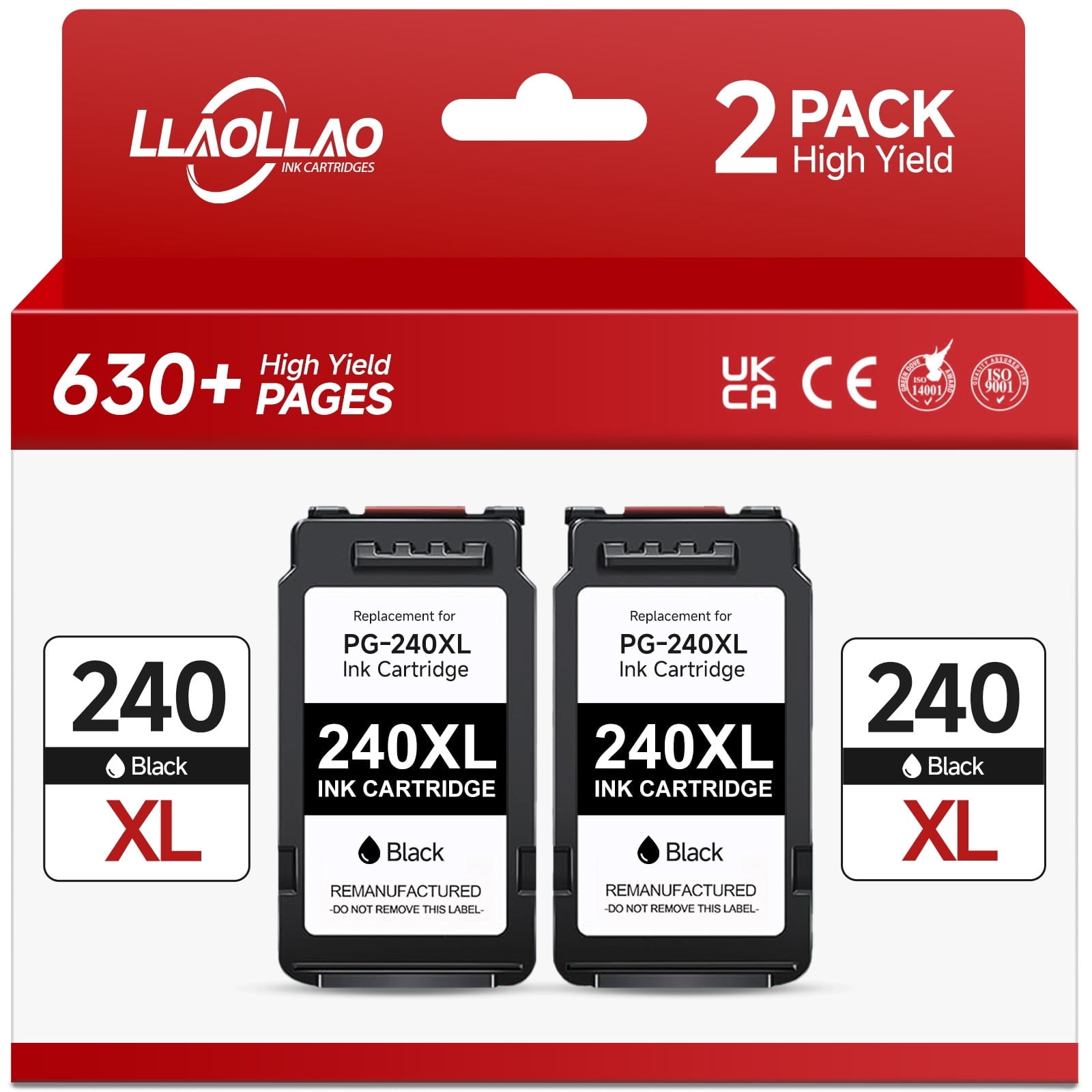 240 Black Ink Cartridge Compatible for Canon 240 240XL Ink Cartridges for PIXMA MG3620 MG3600 MX472 TS5120 Printer (2 Black)