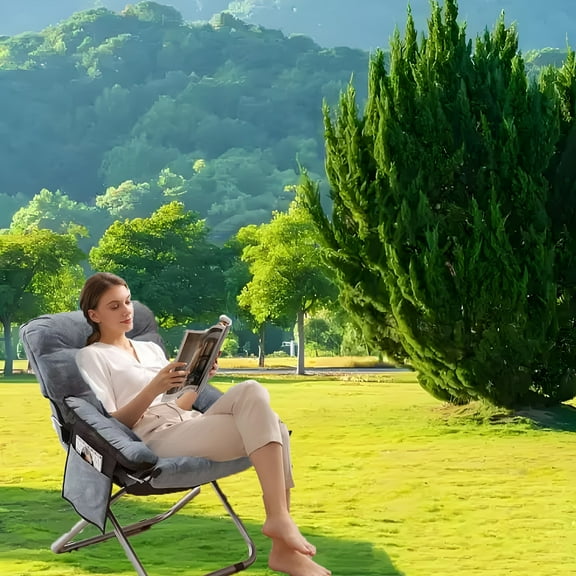 240lb Folding Moon Chair - Adjustable Padded Recliner - Sturdy Steel Frame & Plush Foam - Portable for Camping, Office, Balcony - Indoor/Outdoor Use