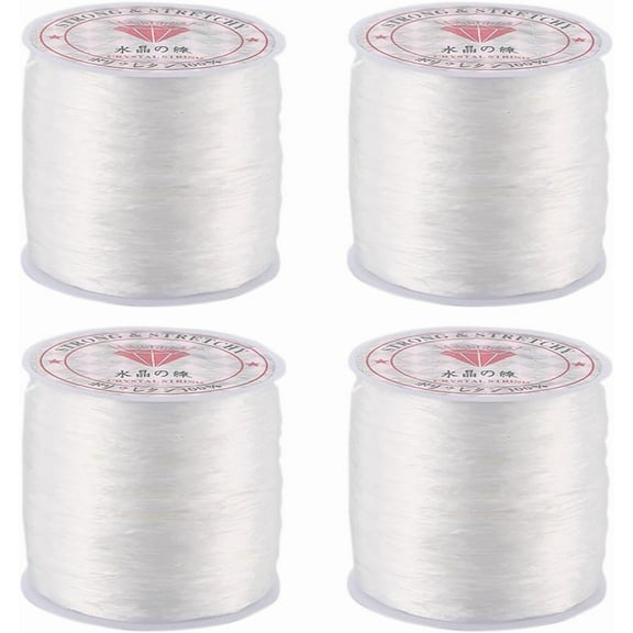 240m 4 Rolls 0.8mm Elastic Bead Cord White Stretchy Bracelet String Spandex Beading Thread Seed Beaded Clear Cords for Jewelry Making Beading Supplies DIY Bracelets Necklaces Crafts