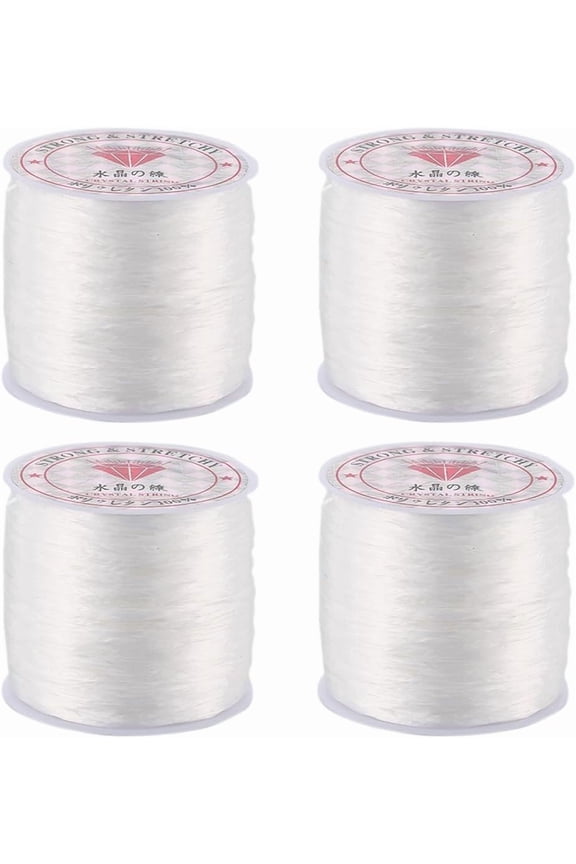 240m 4 Rolls 0.8mm Elastic Bead Cord White Stretchy Bracelet String Spandex Beading Thread Seed Beaded Clear Cords for Jewelry Making Beading Supplies DIY Bracelets Necklaces Crafts