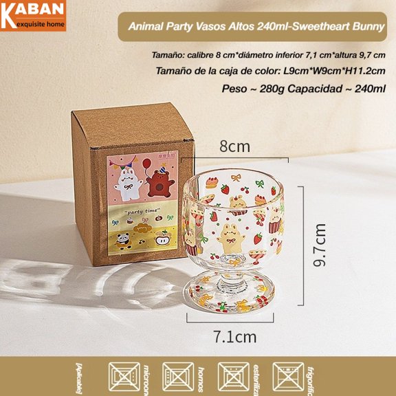 240ml Cartoon Animal Party Stemmed Glasses: Household Dessert, Beer, Coffee, and Beverage Glasses