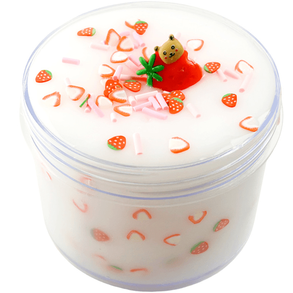 240ml Fun White Slime with Strawberry-Shaped Accessories, Soft Stress-Relief Toy, Party Favors, Easter Basket Fillers, Classroom Prizes, Non-Sticky