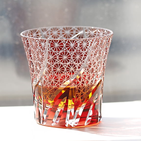 240ml Red Glass Tumbler Hand-Cut Daisy Design Whiskey and Beer Glass for Cold Drinks Wine Glass Cups