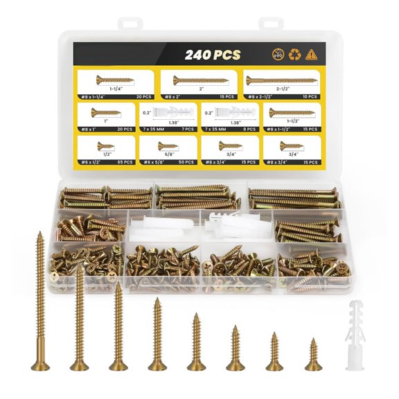 240pack Countersunk Screws Set Including Organized Case for Professional Use