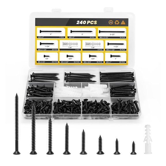 240pack Countersunk Screws Set Including Organized Case for Professional Use