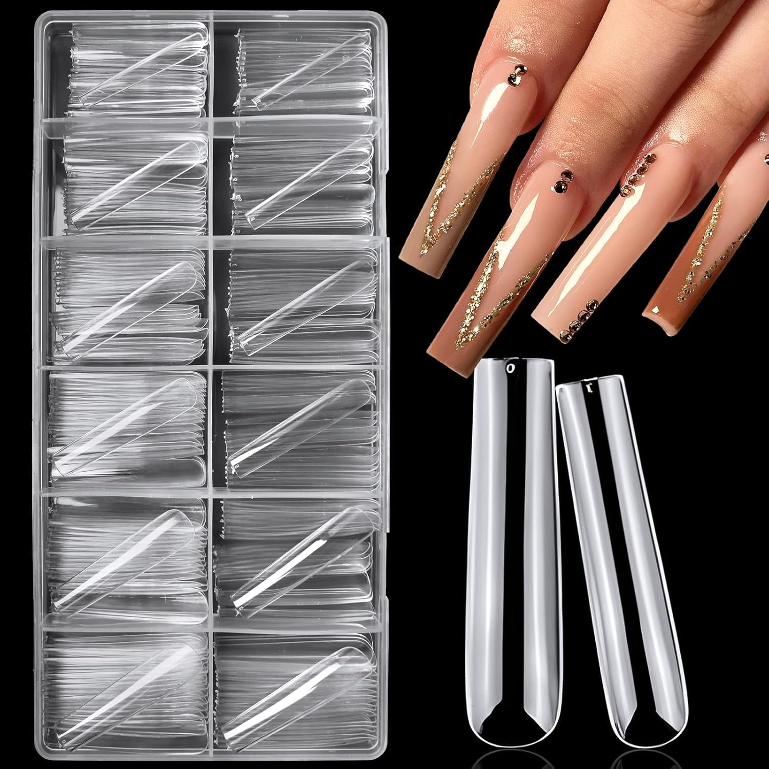 240pc Long Clear Square Nails Tips XXL Extra Long Square Acrylic Nails
