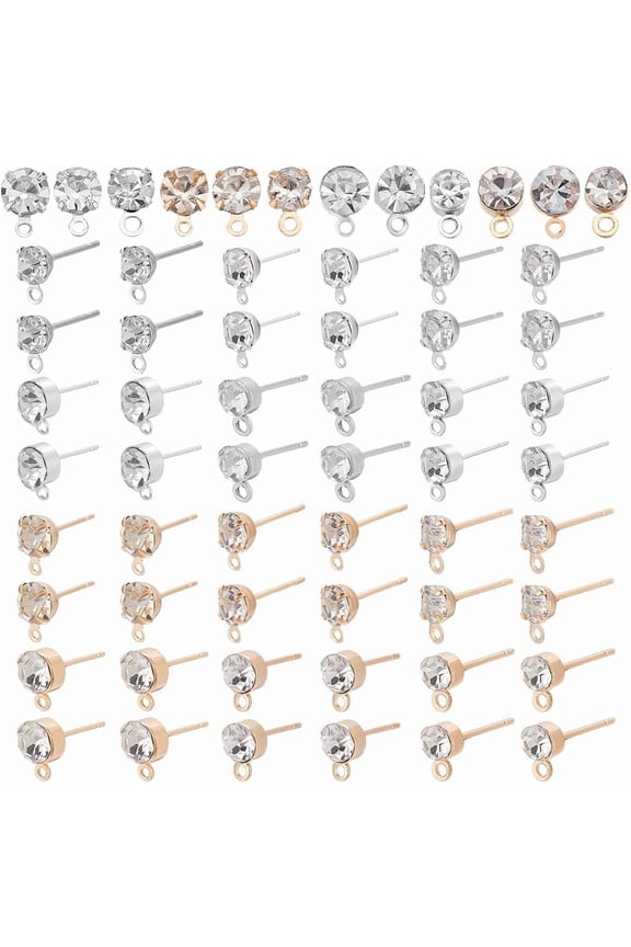 240pcs 2 Styles Earring Studs Rhinestone Earring Findings Earrings Posts with Loop Ear Studs for Women Earrings Jewelry Making 4/5/6mm Platinum Golden