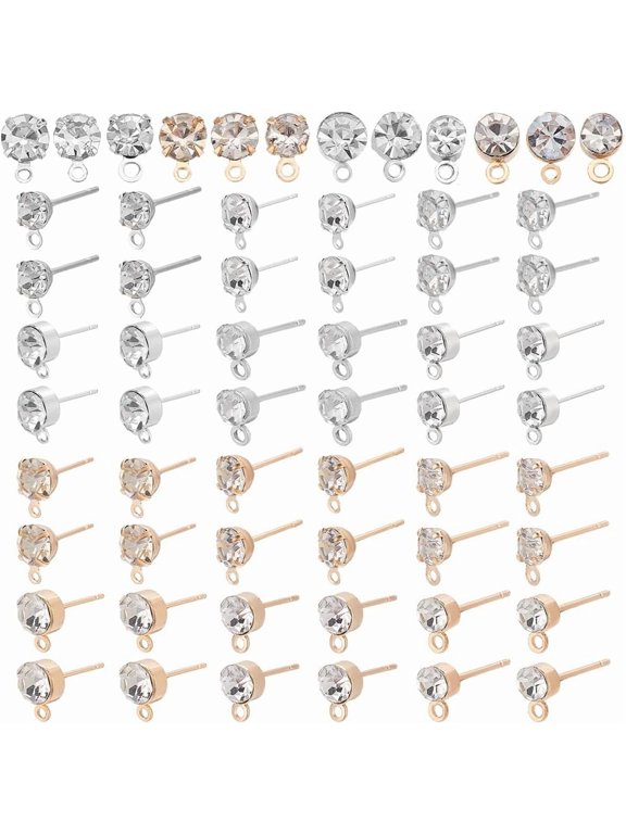 240pcs 2 Styles Earring Studs Rhinestone Earring Findings Earrings Posts with Loop Ear Studs