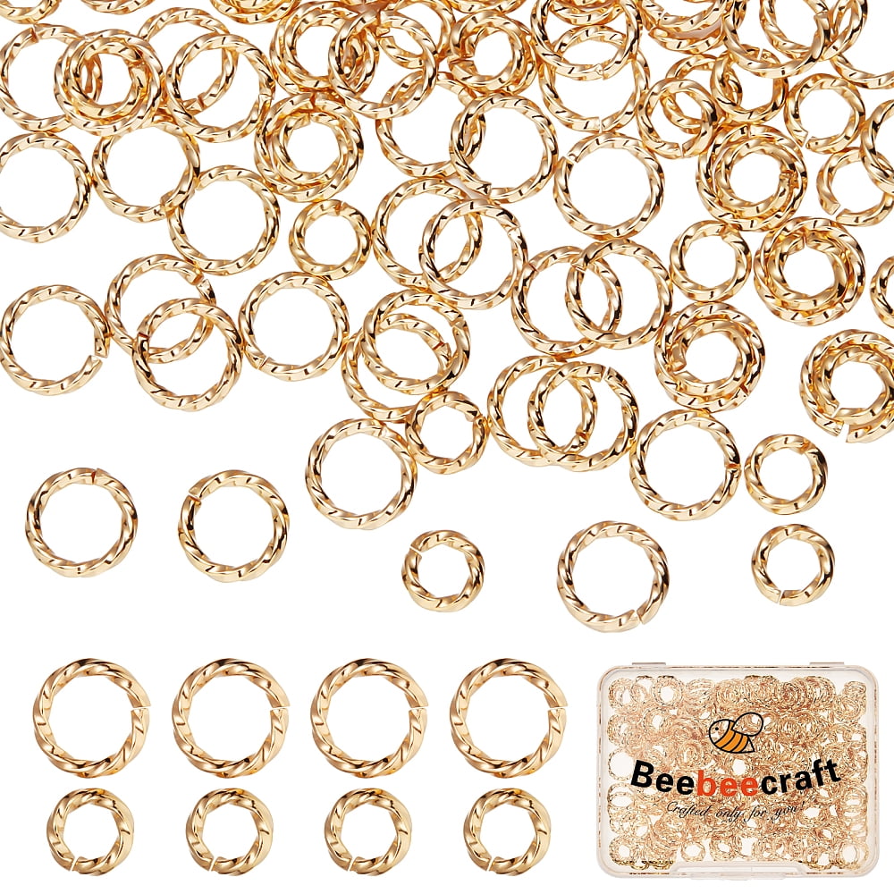 240pcs 2 styles Brass Open Jump Rings Long-Lasting Plated Twisted Round Real 18K golden Plated 18 Gauge 6-8x1mm Inner Diameter: 4-6mm 120pcs/style