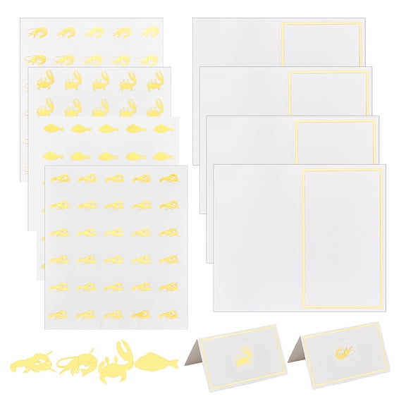240pcs 4 Styles Gold Meal Stickers 1 Inch with 60pcs Blank Table Place Cards Food Choice Sticker Set Crab/Crayfish/Shrimp/Fish Wedding MealDIY