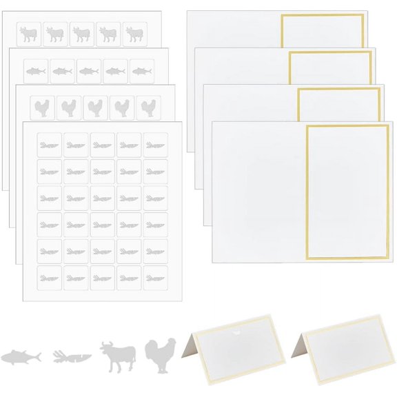 240pcs 4 Styles Silve Meal Stickers 0.5 Inch Food Choice Sticker Rooster/Cow/Carrot/Fish Wedding Meal Indicator Stickers Kitchen Stickers with Place Cards for Wedding Party Supplies DIY