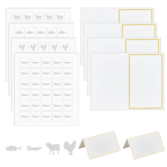 240pcs 4 Styles Silve Meal Stickers 0.5 Inch Food Choice Sticker Rooster/Cow/Carrot/Fish Wedding Meal Indicator Stickers Kitchen Stickers