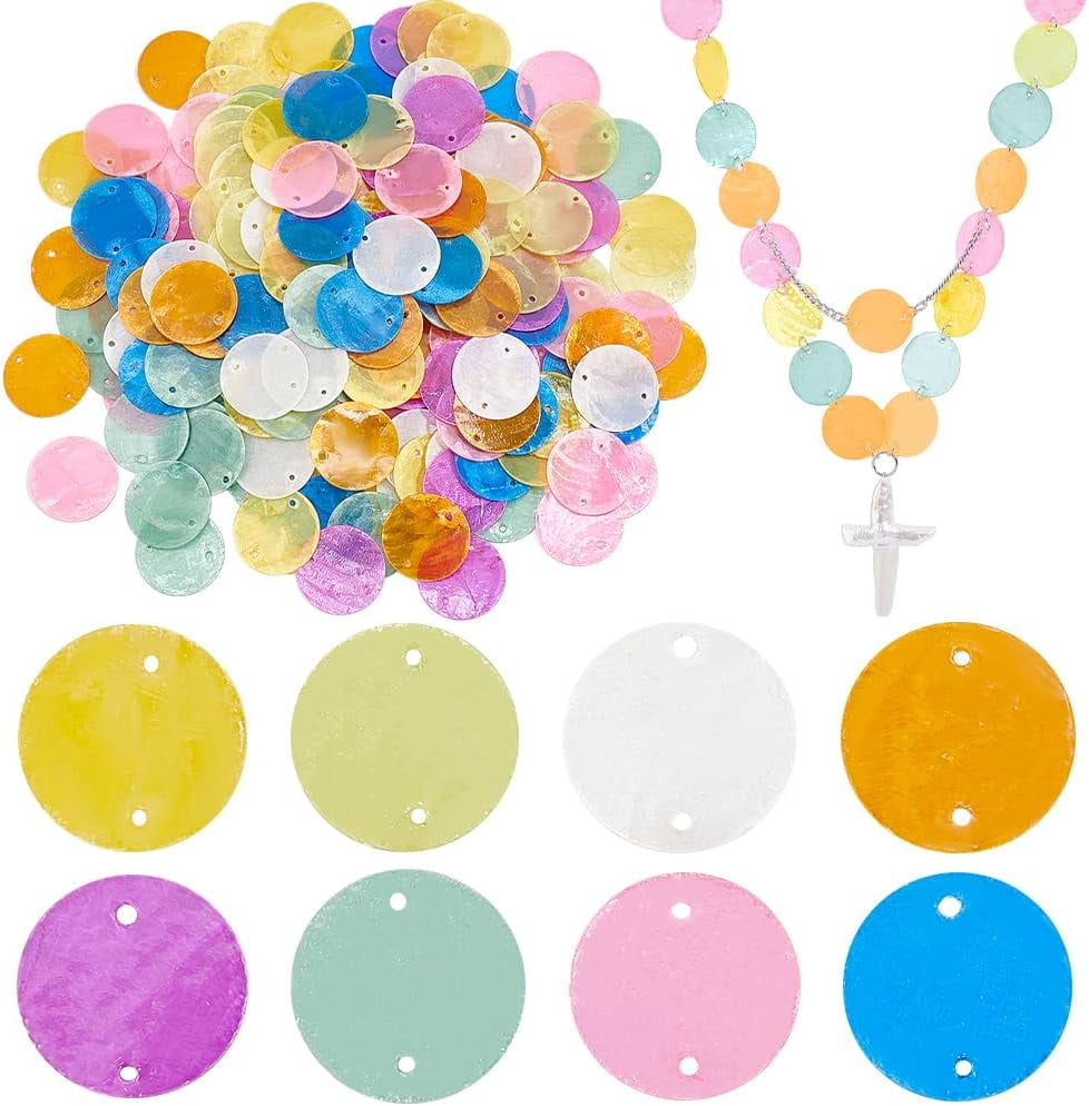 240pcs 8 Colors 20mm Round Shells Pieces with 2 Holes Natural Capiz ...
