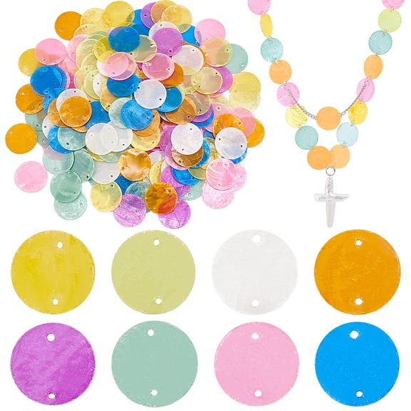 240pcs 8 Colors 20mm Round Shells Pieces with 2 Holes Natural Capiz Shell Slice Disc Coin Beads Connector Charms DIY