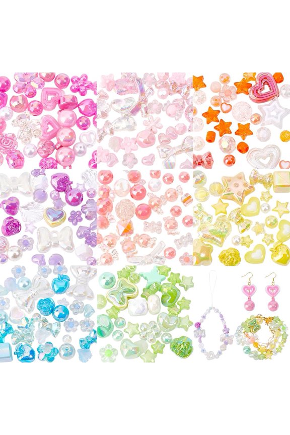 240pcs 8 Colors Acrylic Beads Assorted Beads Set Beads Handmade DIY Jewelry Bracelet Necklace Making Kit
