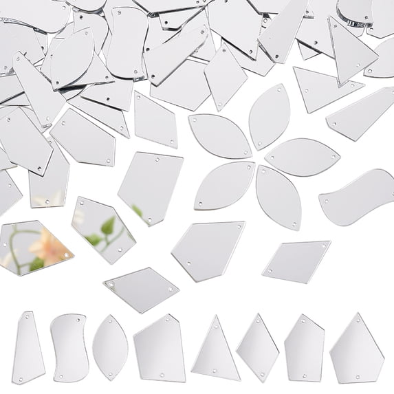 240pcs 8 Styles Sew On Mirror Pieces Mirror Rhinestones Irregular Acylic Mirror Beads with Hole Flat Back Mirror Pieces DIY
