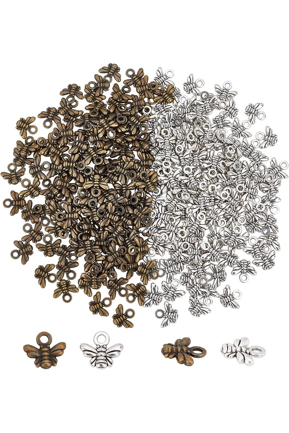 240pcs Alloy Bumble Bee Shape Tibetan Style Charms Honeybee Craft Charms with 2mm Hole for Pendants Earrings Bracelets Making Jewelry Findings colorful