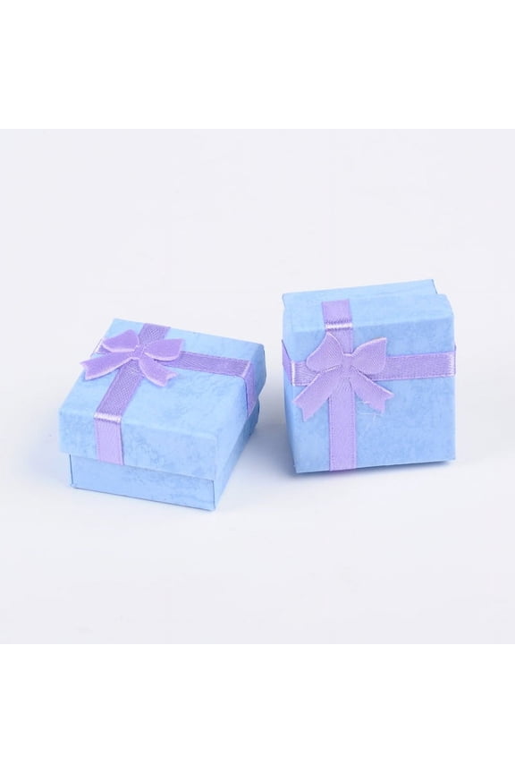240pcs Cardboard Ring boxes with Satin Ribbons Bowknot outside Square Cornflower Blue 41x41x26mm