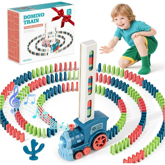 220Pcs Dominoes Toy Stacking Games, with Dominoes Toy Train Set, Stacking Kids Games Stem Montessori Educational Toys for 3-9 Year Old Boys Girls Christmas Birthday Gifts