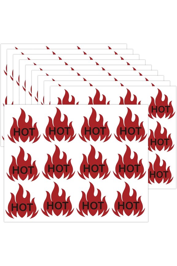 240pcs Fluorescent Red Flame Shaped Sticker Hot Stickers 1.5 Inch - 'HOT' Sticker HOT Imprint Flame Labels