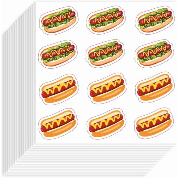240pcs Hot Dogs Stickers 3.54x3.54 inch Self-Adhesive Paper Decorative Stickers Waterproof Food Decorative Decals for Scrapbook Calendar Journals Crafting Party Gift Bag Decor