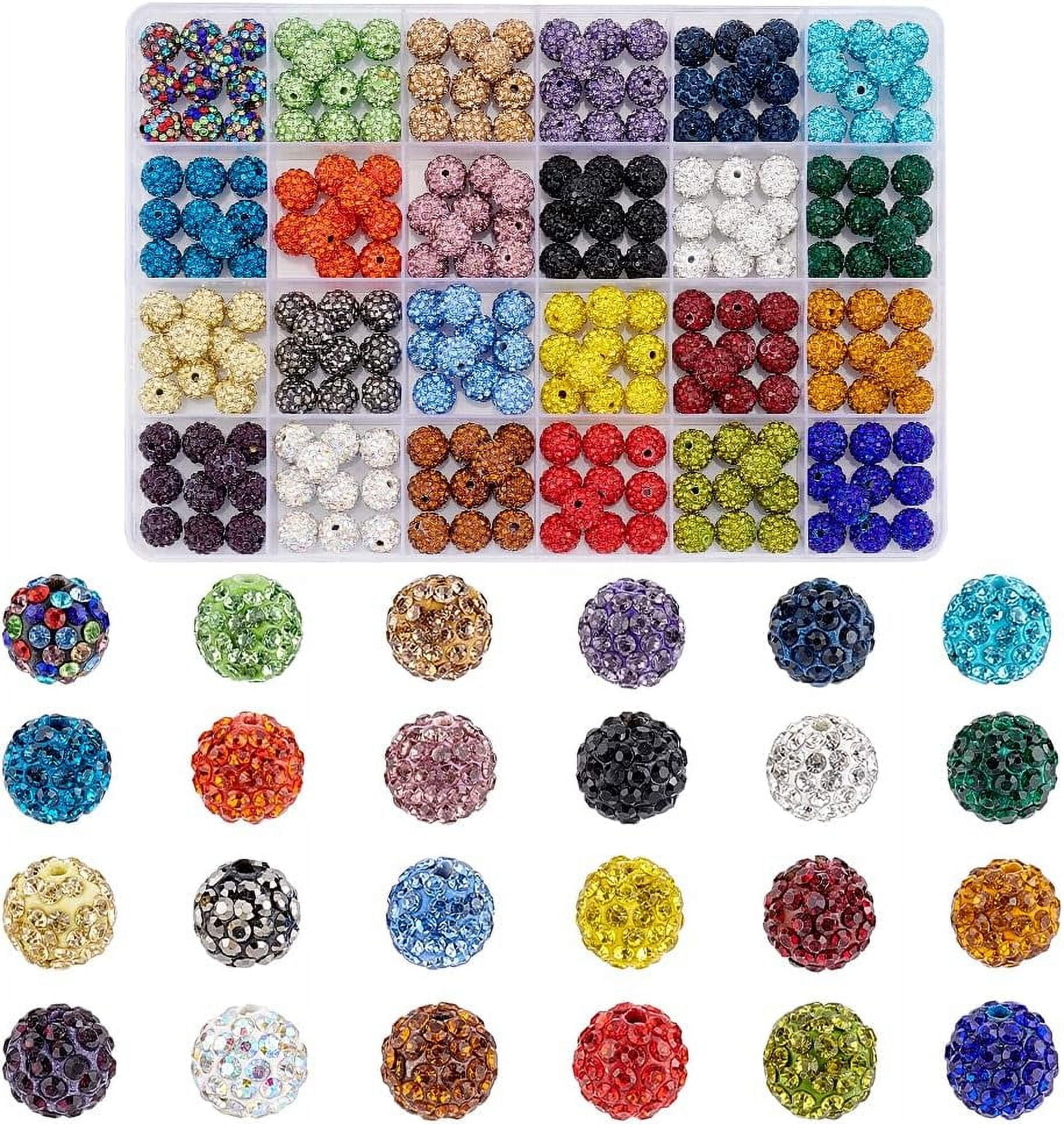 240pcs Rhinestone Beads 10mm Crystal Beads 24 Colors Pave Disco Ball Beads Polymer Clay Diamond Beads Round Beads for Pen Bracelet Necklace Earring Jewelry Making Christmas Decor DIY