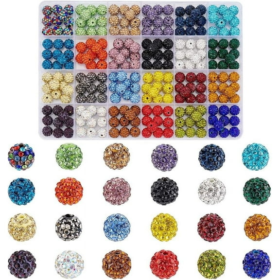 240pcs Rhinestone Beads 10mm Crystal Beads 24 Colors Pave Disco Ball Beads Polymer Clay Diamond Beads Round Beads for Pen Bracelet Necklace Earring Jewelry Making Christmas Decor DIY