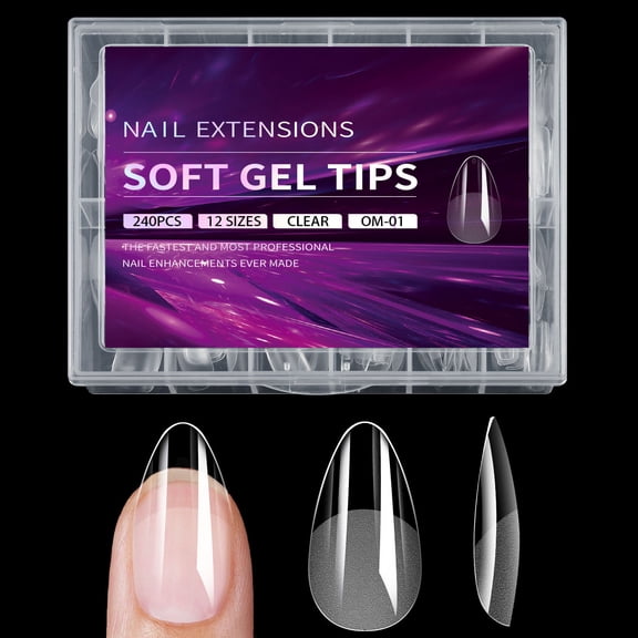 240pcs Square Nails Tips Full Cover Clear Gel Extensions for Nails 12 Size with Storage Box Home Manicure Supplies