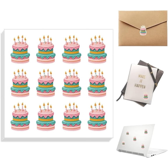240pcs Waterproof Self-Adhesive Stickers 0.6 x 0.9 Inch Birthday Cake for Scrapbooking Planner Calendar Journaling Gift Decor Classroom Rewards Laptop Fun Vinyl Stickers for Students Adult