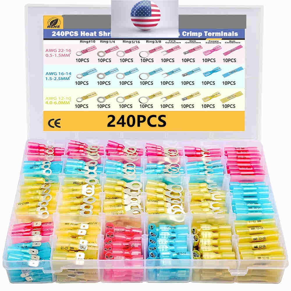240pcs Waterproof  Wire Connectors Heat Shrink Marine Automotive Terminals kit
