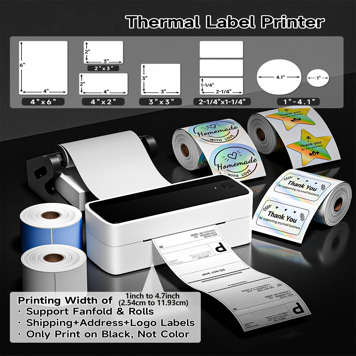 241-BT Desktop Label Printer, 1"-4.7" Thermal Printer for Shipping, Barcode, Address & DIY Sticker Labels, Compatible with Phone & Computer for Home, Office, Business Use