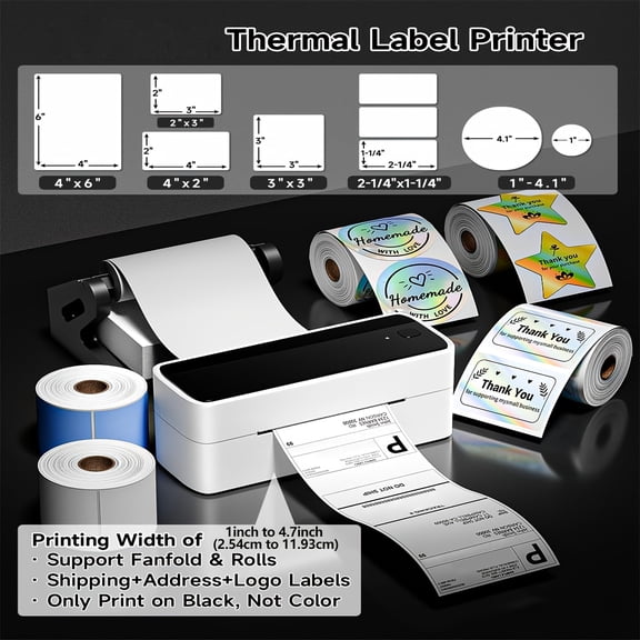 241-BT Desktop Label Printer, 1"-4.7" Thermal Printer for Shipping, Barcode, Address & DIY Sticker Labels, Compatible with Phone & Computer for Home, Office, Business Use