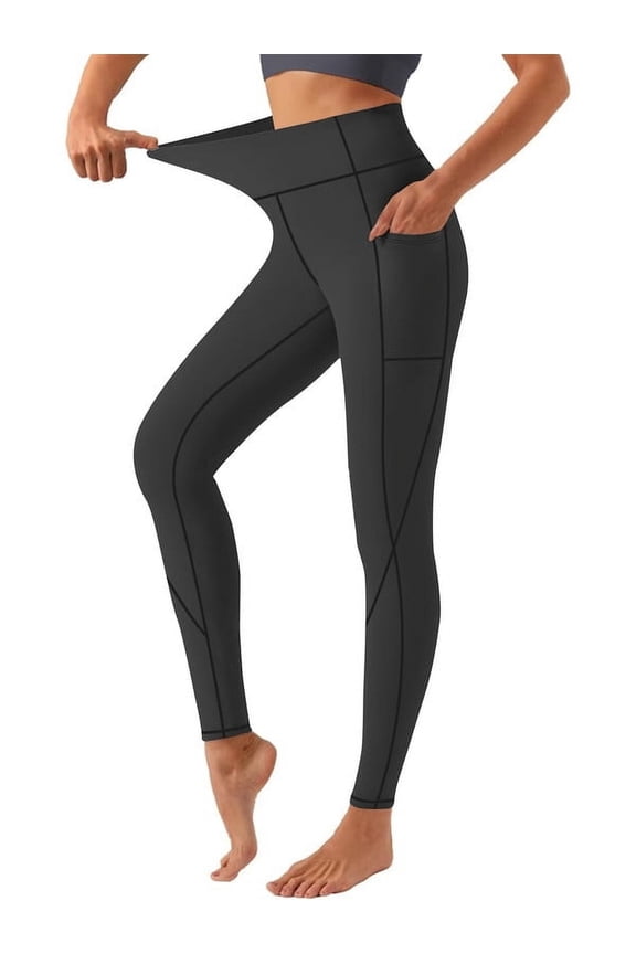Womens Plus-Size High Waisted Yoga Pants with X-Band Side Pockets Tummy Control Workout Leggings for Gym Runnings 0XL-5XL Inclusive
