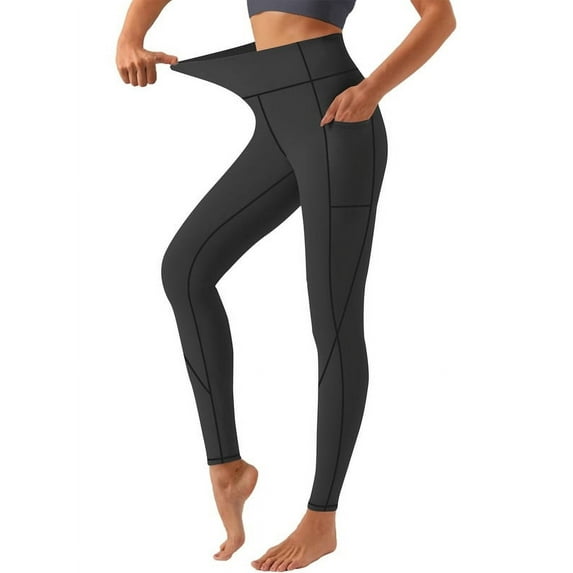 Funidos Womens Plus-Size High Waisted Yoga Pants with X-Band Side Pockets Tummy Control Workout Leggings for Gym Runnings 0XL-5XL Inclusive