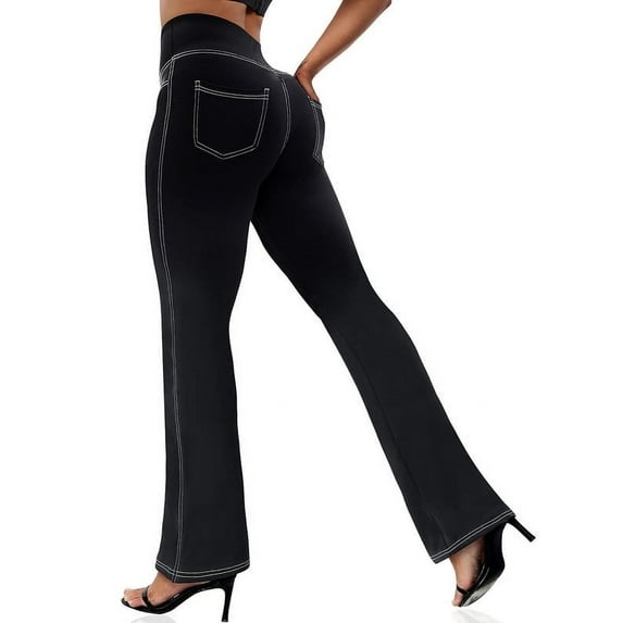 Funidos Plus Size Women's High-Waisted Flare Pants Stretchy Polyester Spandex Elastic Waist Lounge Trousers Sizes 0XL-5XL 30" Inseam