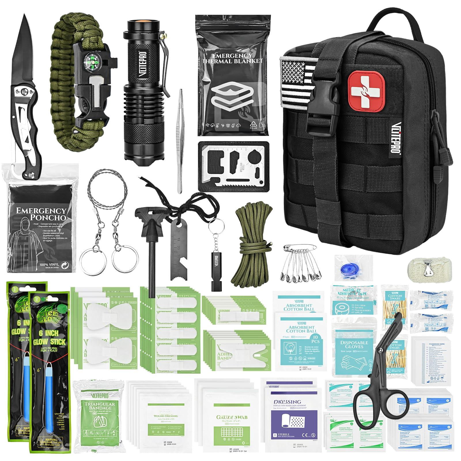 242 Piece First Aid & Kit - Molle Pouch Ifak  1000d Nylon Color-coded Compartments For Camping Boat Hiking Home Car/home/earthquake Emergency (black)