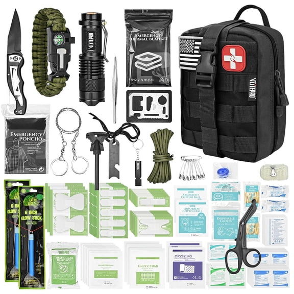 242 Piece First Aid & Kit - Molle Pouch Ifak 1000d Nylon Color-coded Compartments For Camping Boat Hiking Home Car/home/earthquake Emergency (black)