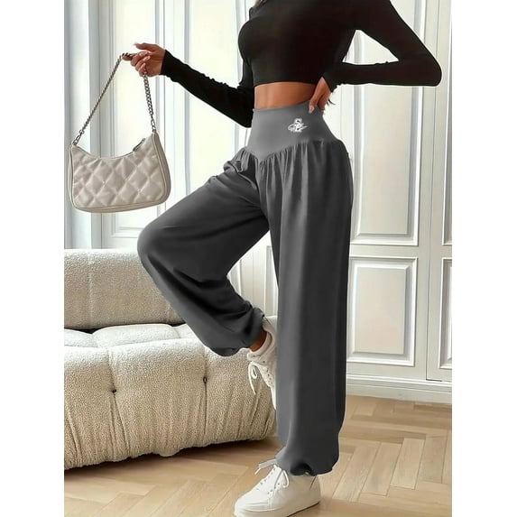 Fungik High Waist Lantern Pants for Women Tummy Control Yoga Waist Lounge Pants Elastic Stretch Casual Workout Daily Wear