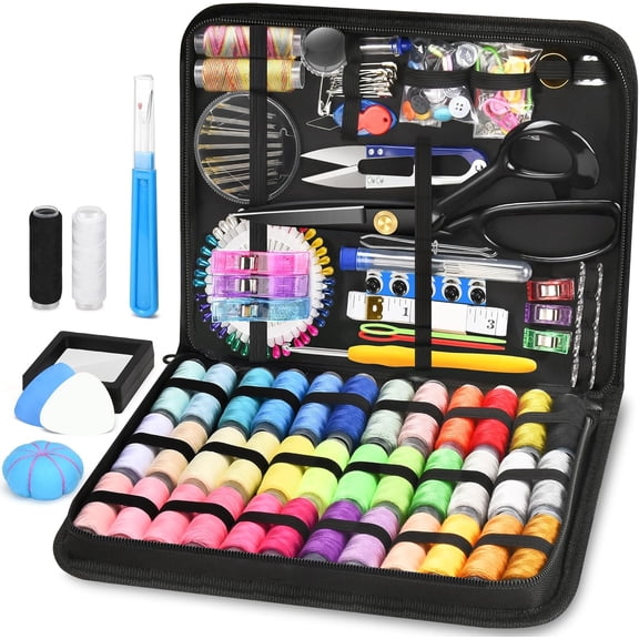 242PCS Sewing Kit for Adults, Professional Needle and Thread Kit for Beginners, Portable Sewing Supplies with Tailor Scissors, 40 Thread, 30 Needles and More for Home Travel