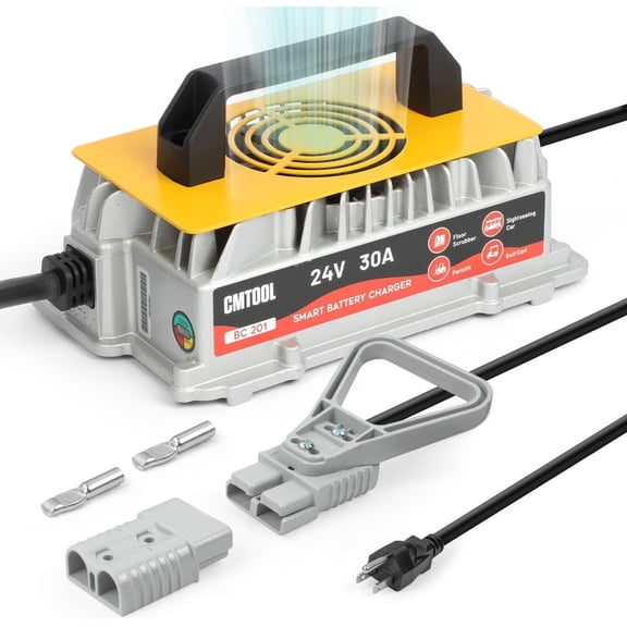 2430 forklift battery charger, 1250 smart 7-stage trickle charger, 67 waterproof, fully automatic suitable for lead-acid batteries (pallet jacks/ electric floor brushes/ golf carts)