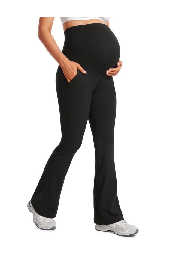 Maternity Flare Leggings Yoga Bell Bottom Pants Pregnancy Wide Waistband Stretchy Workout Leggings for Women Pre Postpartum Support