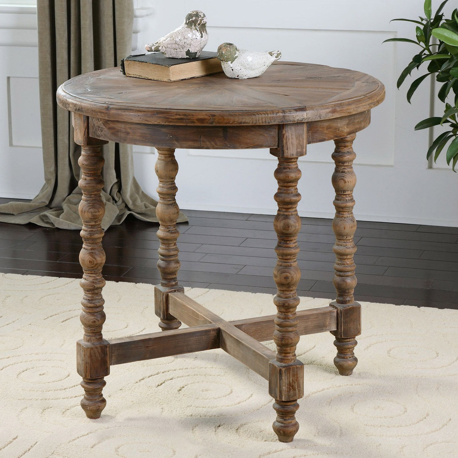 Traditional Round Brown Reclaimed Fir End Table, 26"