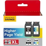 243XL 244XL Ink Cartridges for Canon Ink PG-243 and CL-244 for Canon Pixma TR4520 TR4522 MX492 MX490 TS302 TS202 TS3320 TS3322 MG2520 MG2522 MG2525 Printers (Black, Tri-Color, 2-Pack)