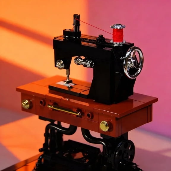 244 Pcs Antique Singer Sewing Machine Building Blocks, Vintage Kinetic Mechanical Model, DIY Construction Toy, Christmas Birthday Creative Gift for Kids