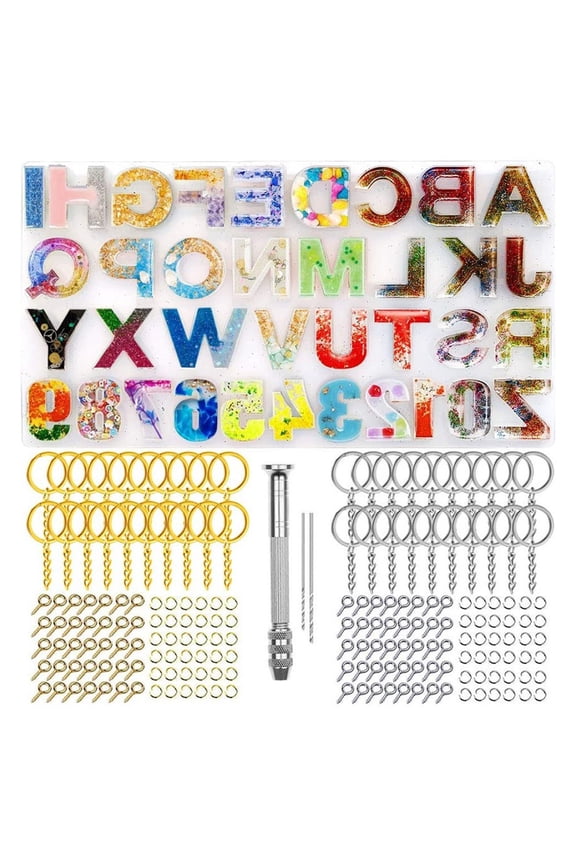 244 Pcs/Set Keychain Making Molds Tools Set Backward Letter Number Silicone Mold Craft Pendants Making Set